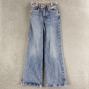 Pilcro Wide Leg Jeans Womens 26 Blue Crystal Stud Embellished High Rise Denim